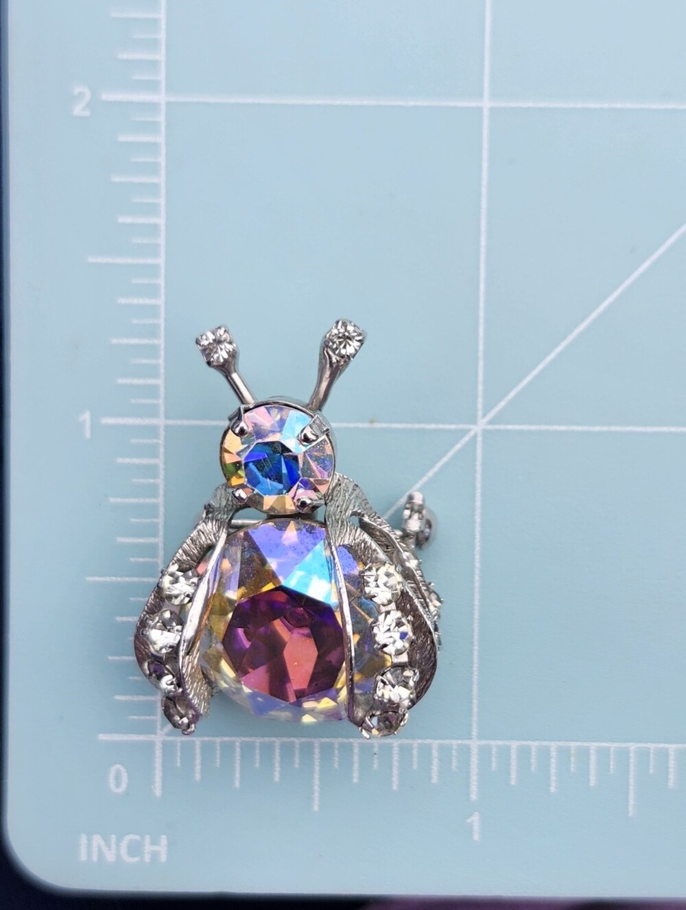 vintage Weiss mid-century aurora borealis rhinestone bug or beetle brooch